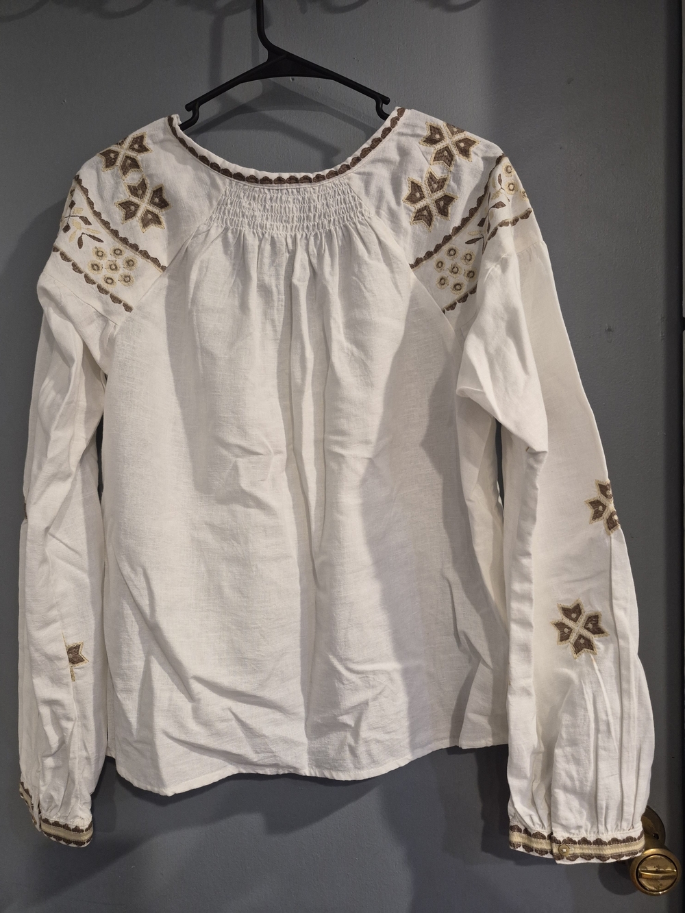Calypso St Barth Embroidered Boho Peasant Blouse Ivory Linen Cotton Top XL - Picture 2 of 9